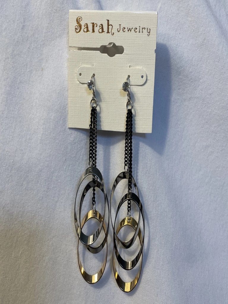 Sarah Rhinestone Stud Dangle Earring Mixed Metal Silver Gold Oval Hoops On Chain